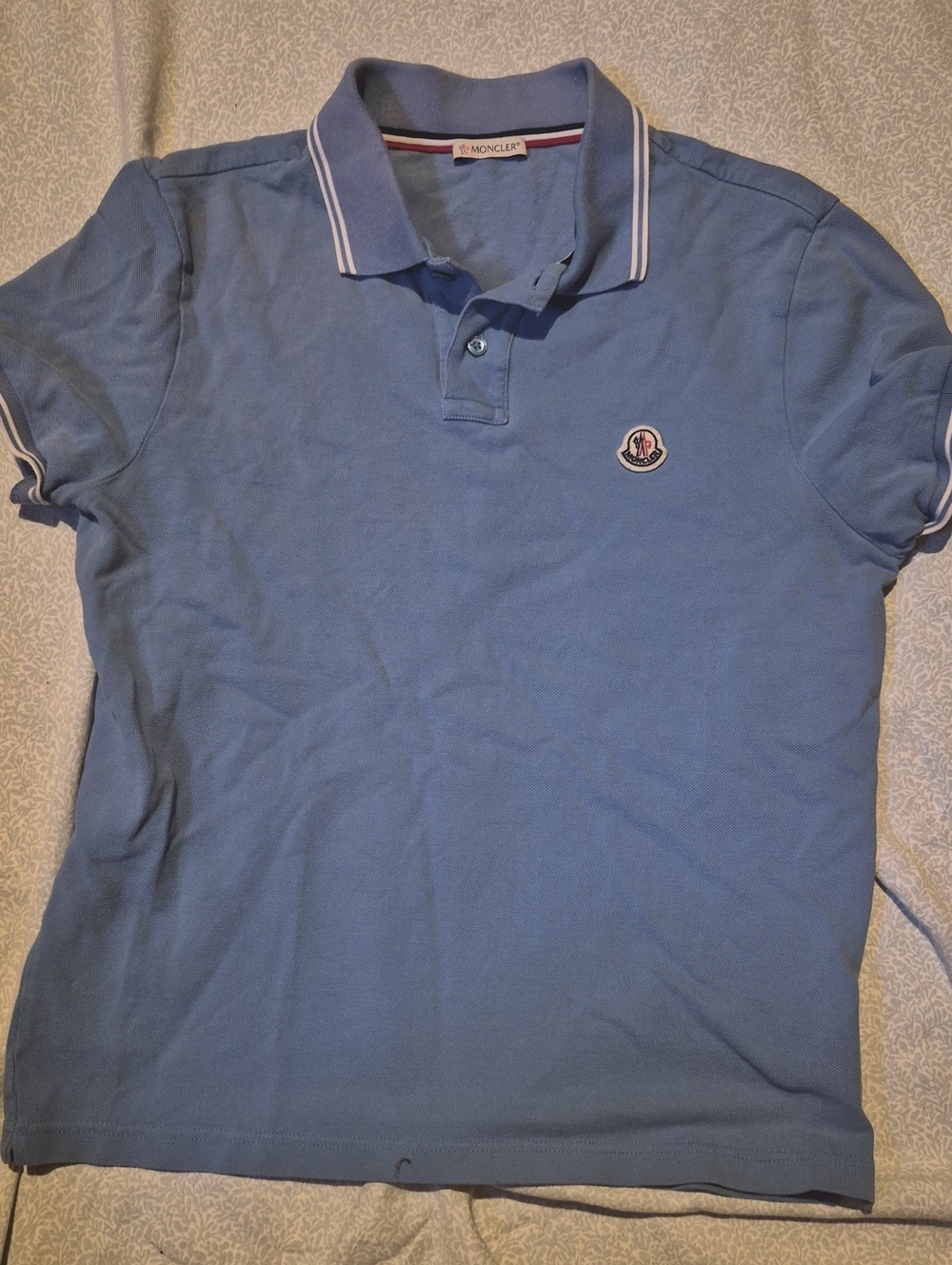 Moncler Men's Sky Blue Polo with Contrast Trim